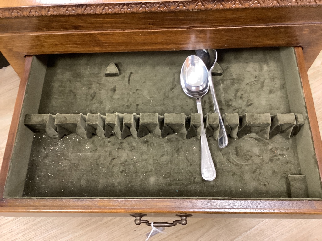 A part service of plated flatware in oak table canteen